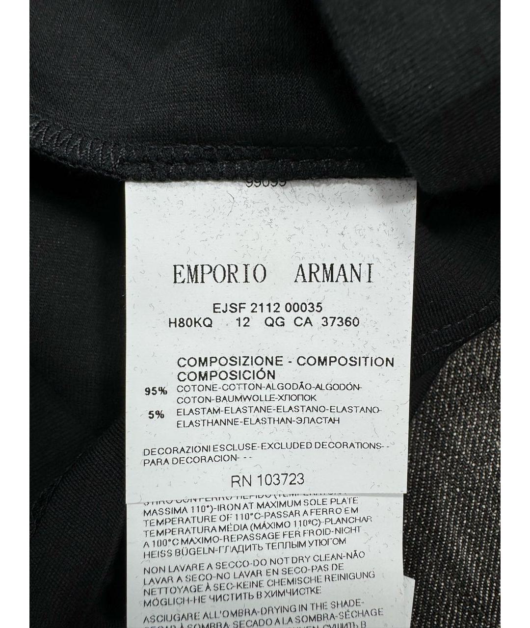 EMPORIO ARMANI Черная хлопко-эластановая футболка, фото 8