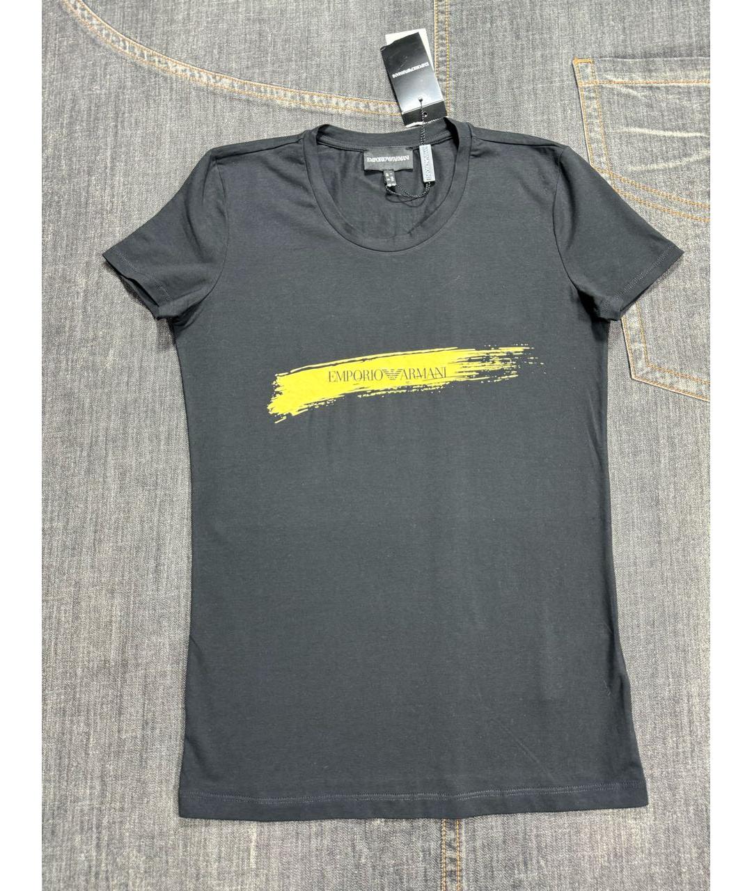 EMPORIO ARMANI Черная хлопко-эластановая футболка, фото 9