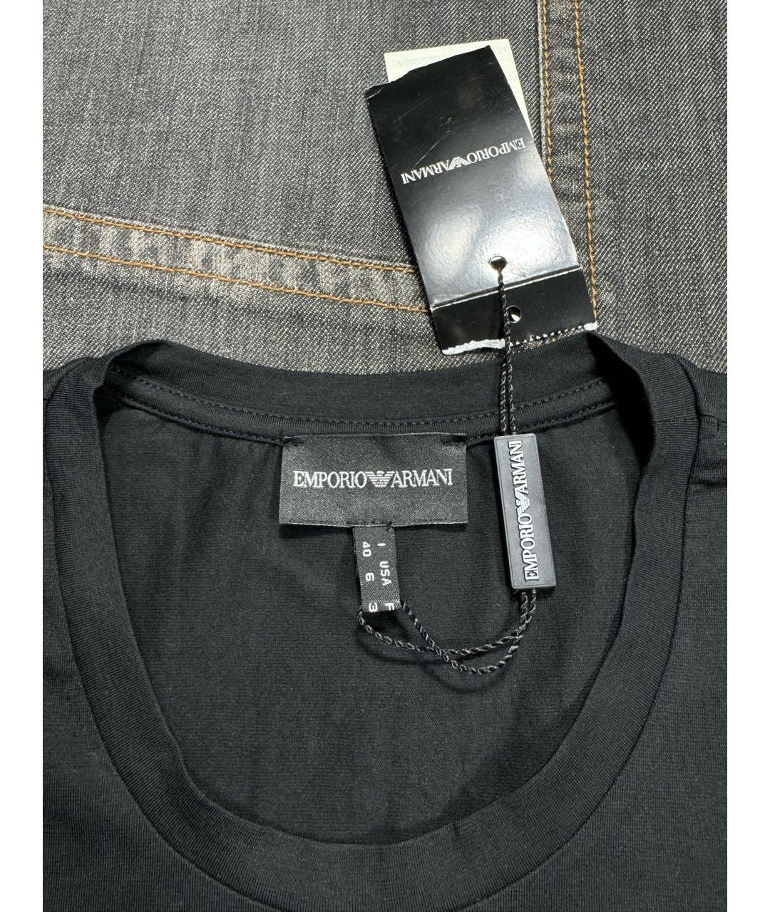 EMPORIO ARMANI Черная хлопко-эластановая футболка, фото 6