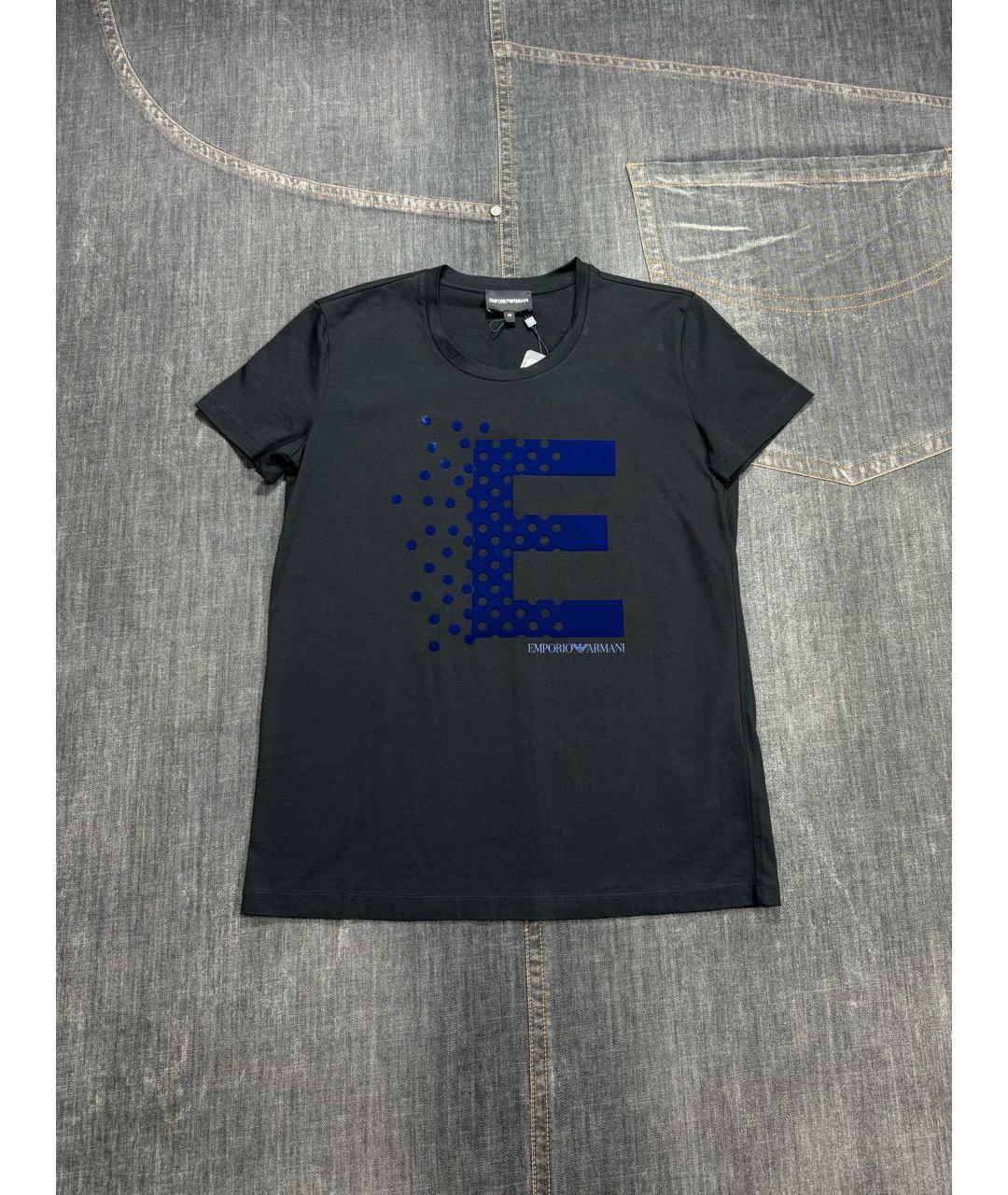 EMPORIO ARMANI Черная хлопковая футболка, фото 2