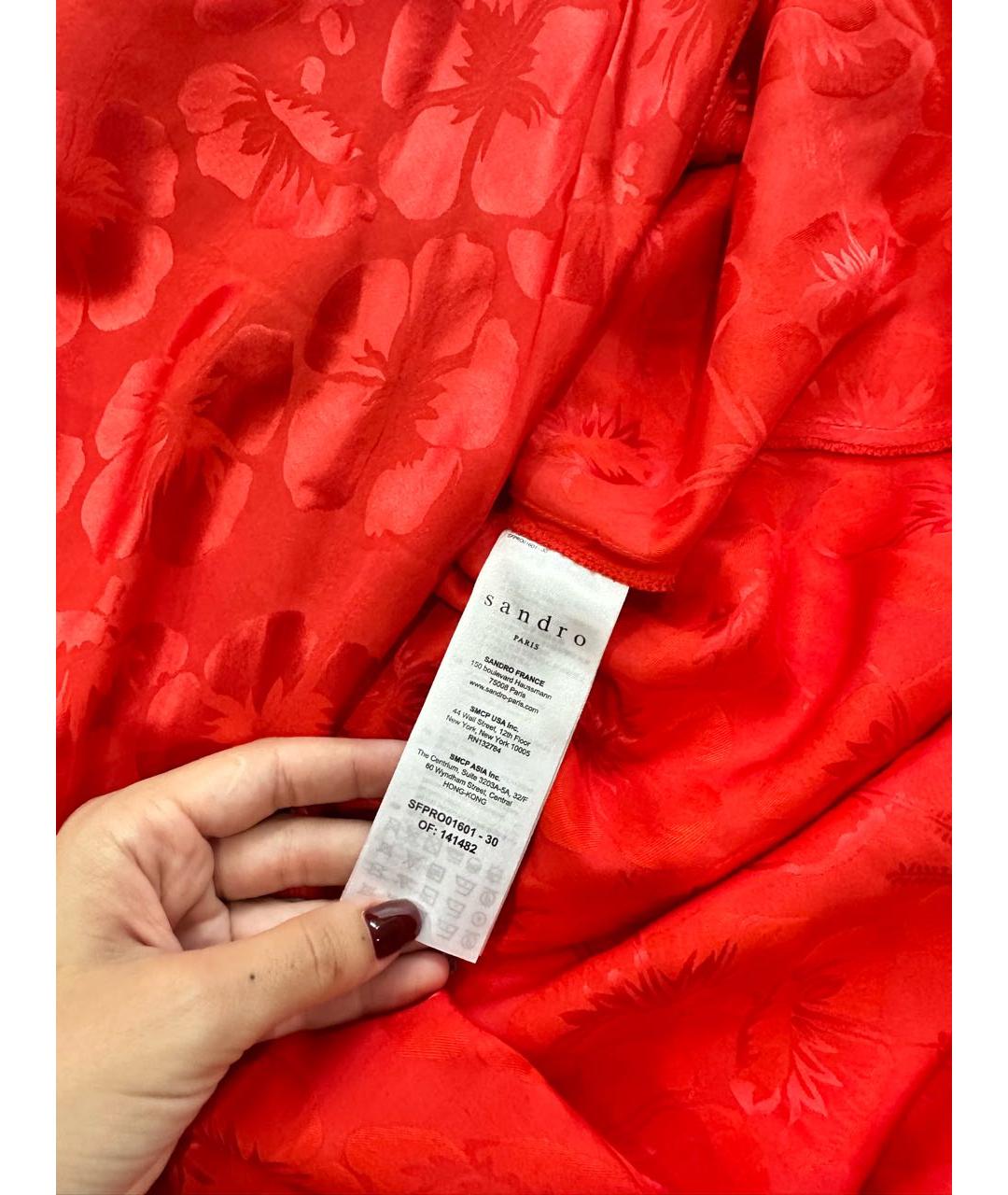 SANDRO Красное шелковое повседневное платье, фото 8
