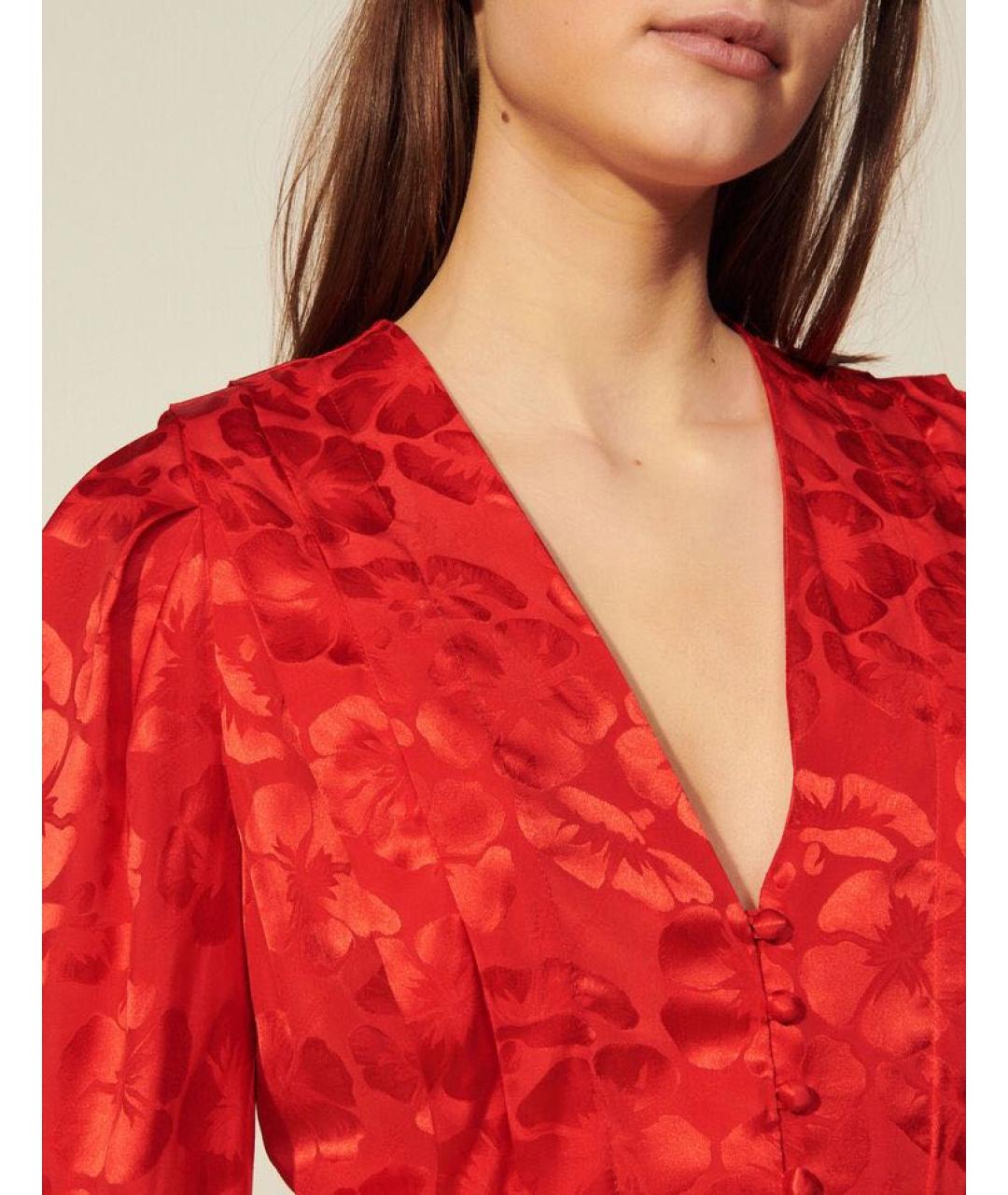 SANDRO Красное шелковое повседневное платье, фото 3