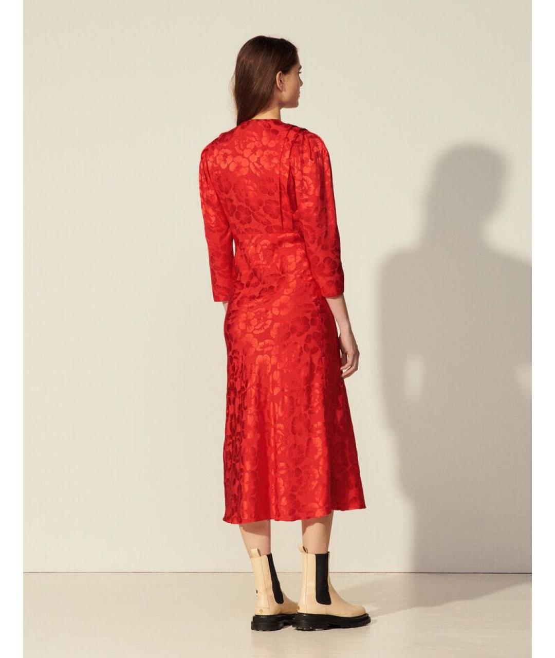 SANDRO Красное шелковое повседневное платье, фото 4