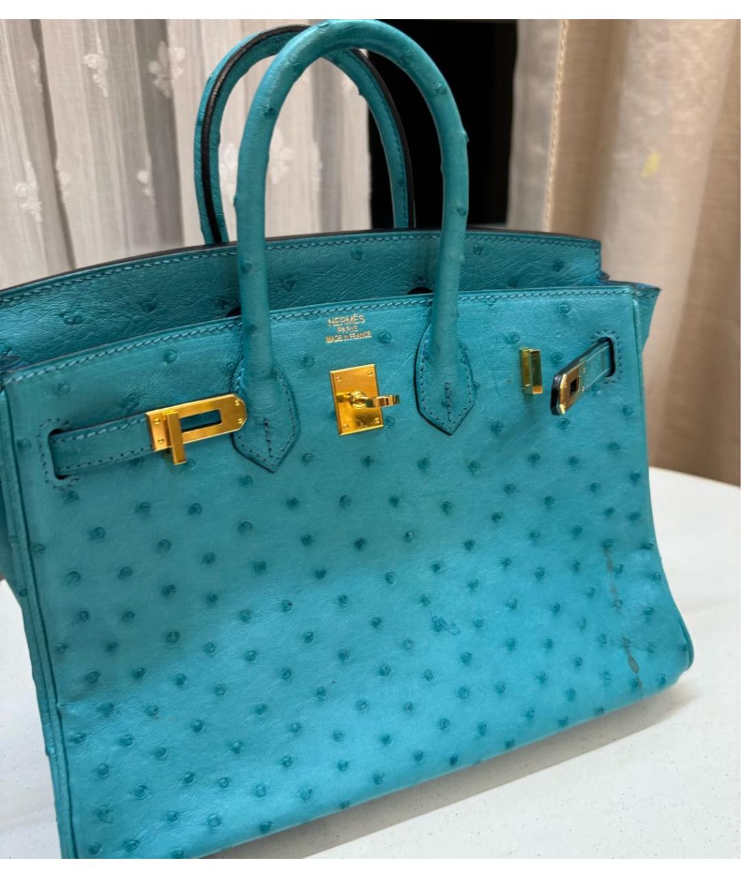 HERMES PRE-OWNED Бирюзовая сумка с короткими ручками из экзотической кожи, фото 7