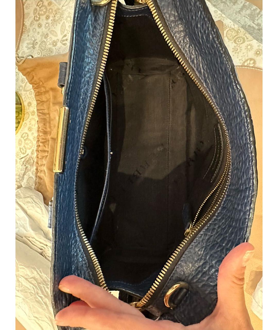 BURBERRY Темно-синяя кожаная сумка с короткими ручками, фото 4