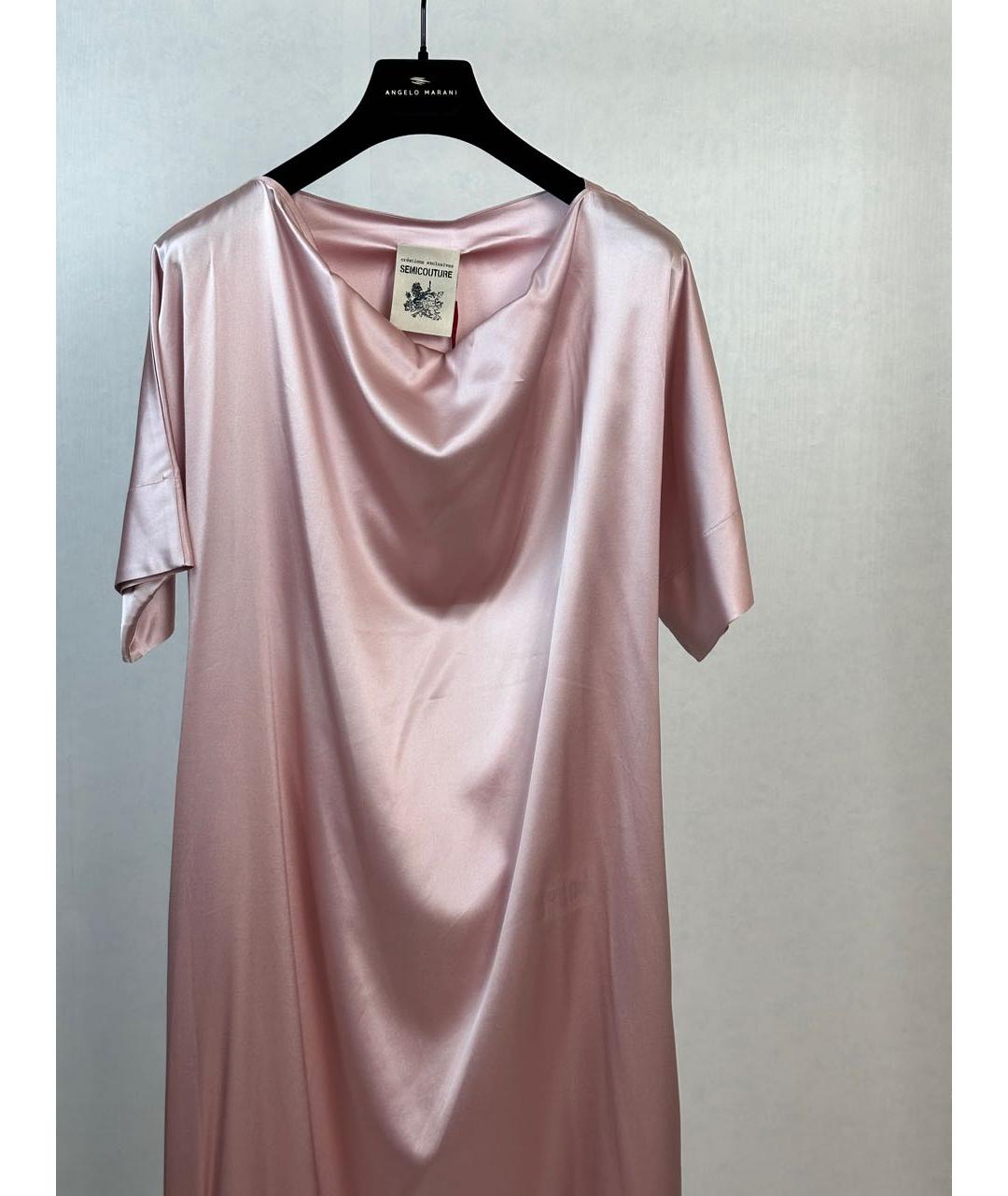 SEMICOUTURE Розовое шелковое коктейльное платье, фото 5