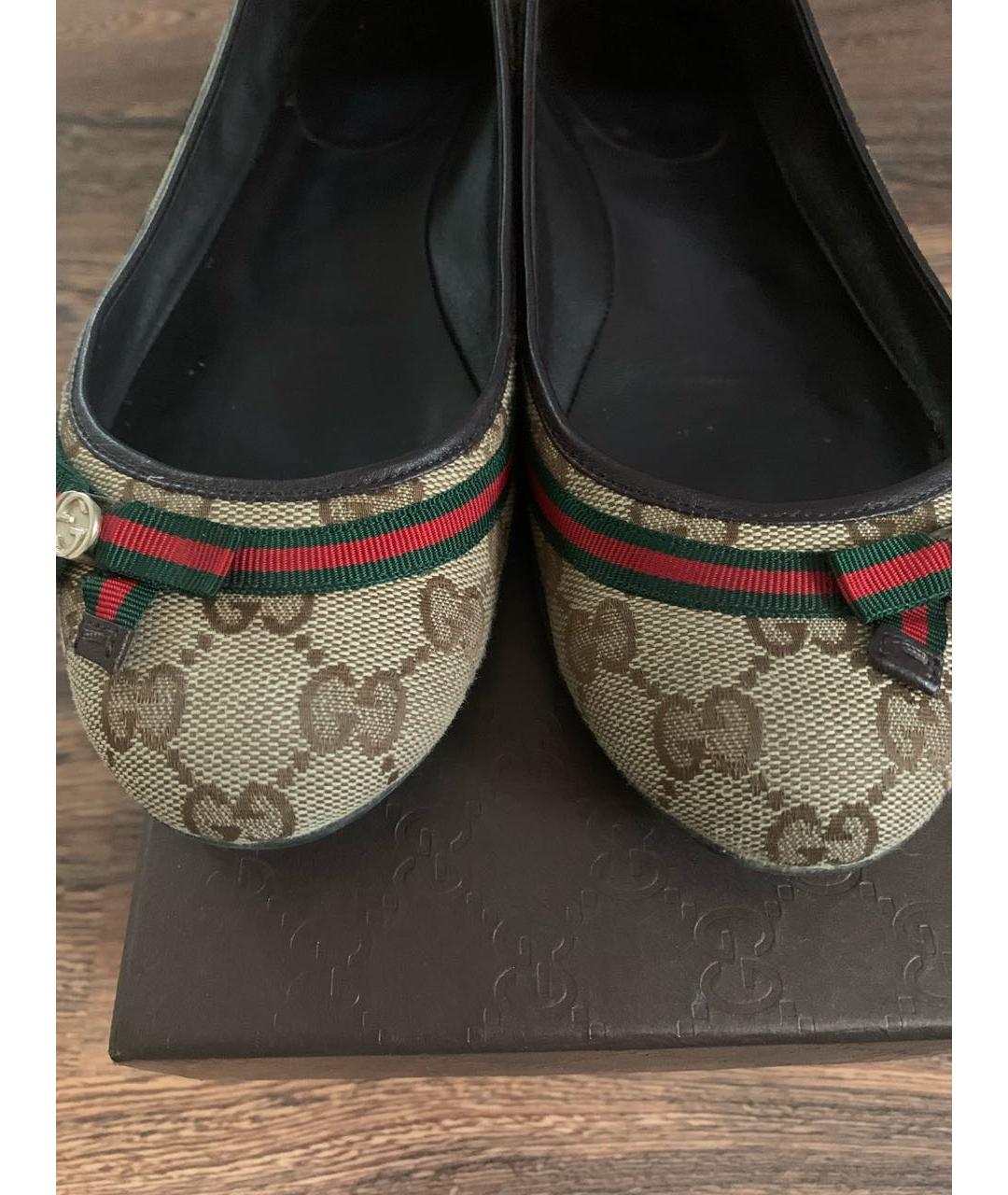 GUCCI Коричневые текстильные балетки, фото 4