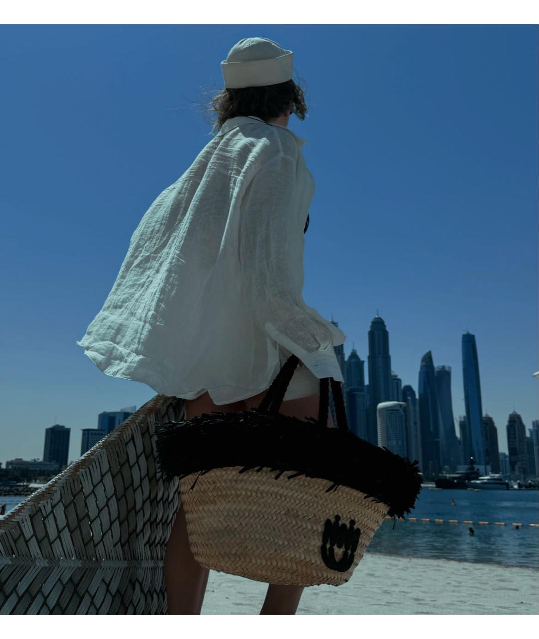 MIU MIU Бежевая пелетеная пляжная сумка, фото 5