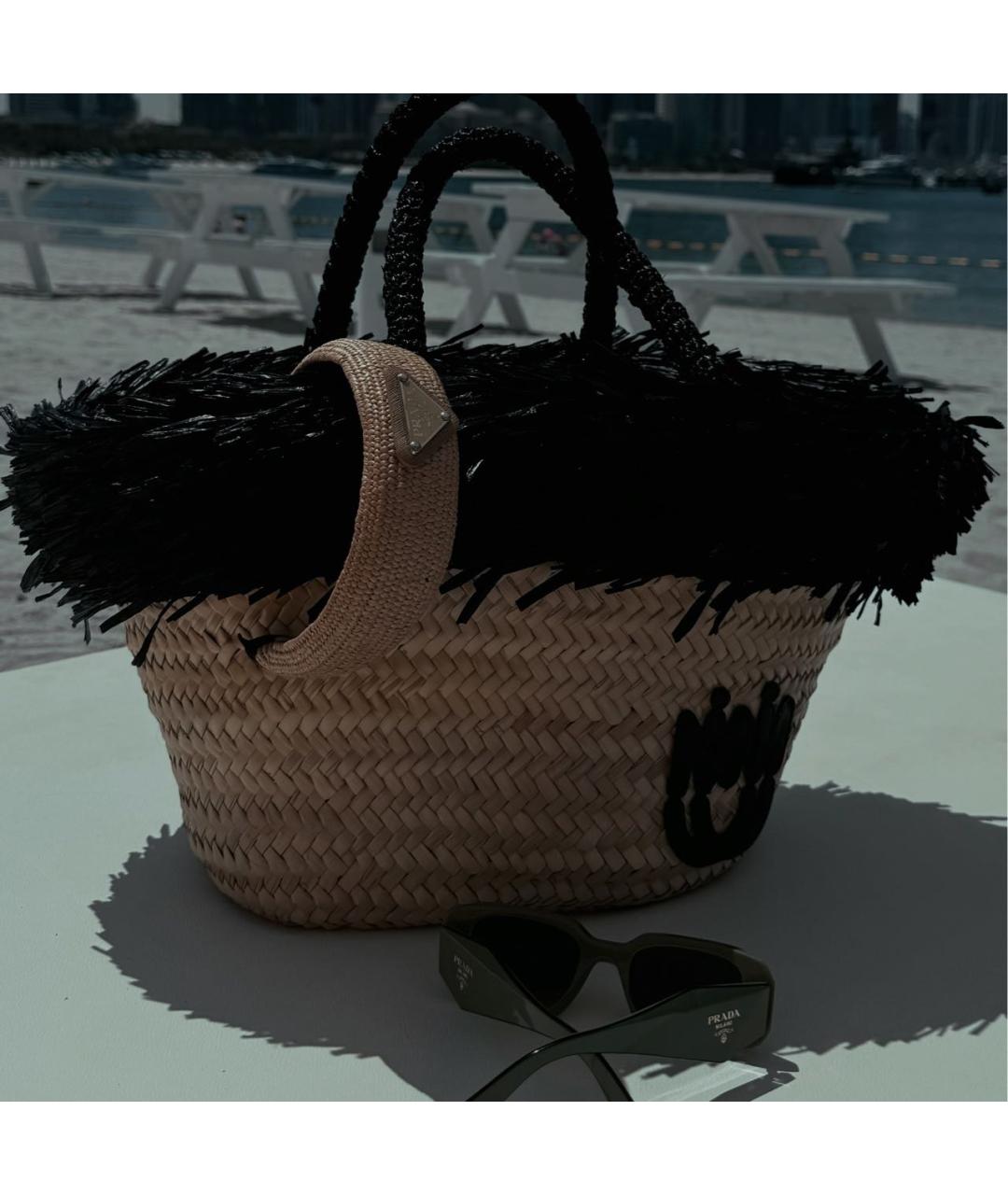 MIU MIU Бежевая пелетеная пляжная сумка, фото 2