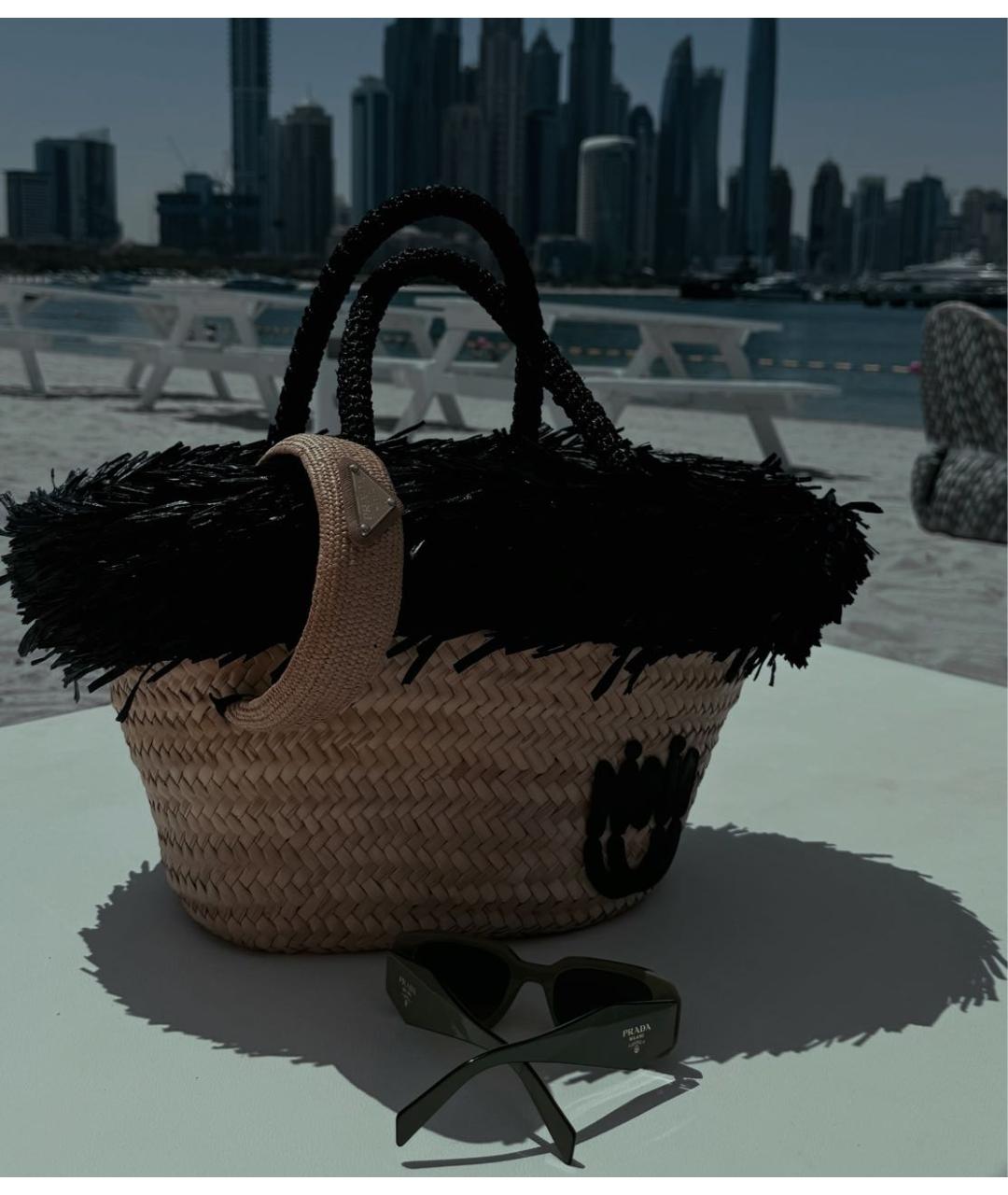 MIU MIU Бежевая пелетеная пляжная сумка, фото 6