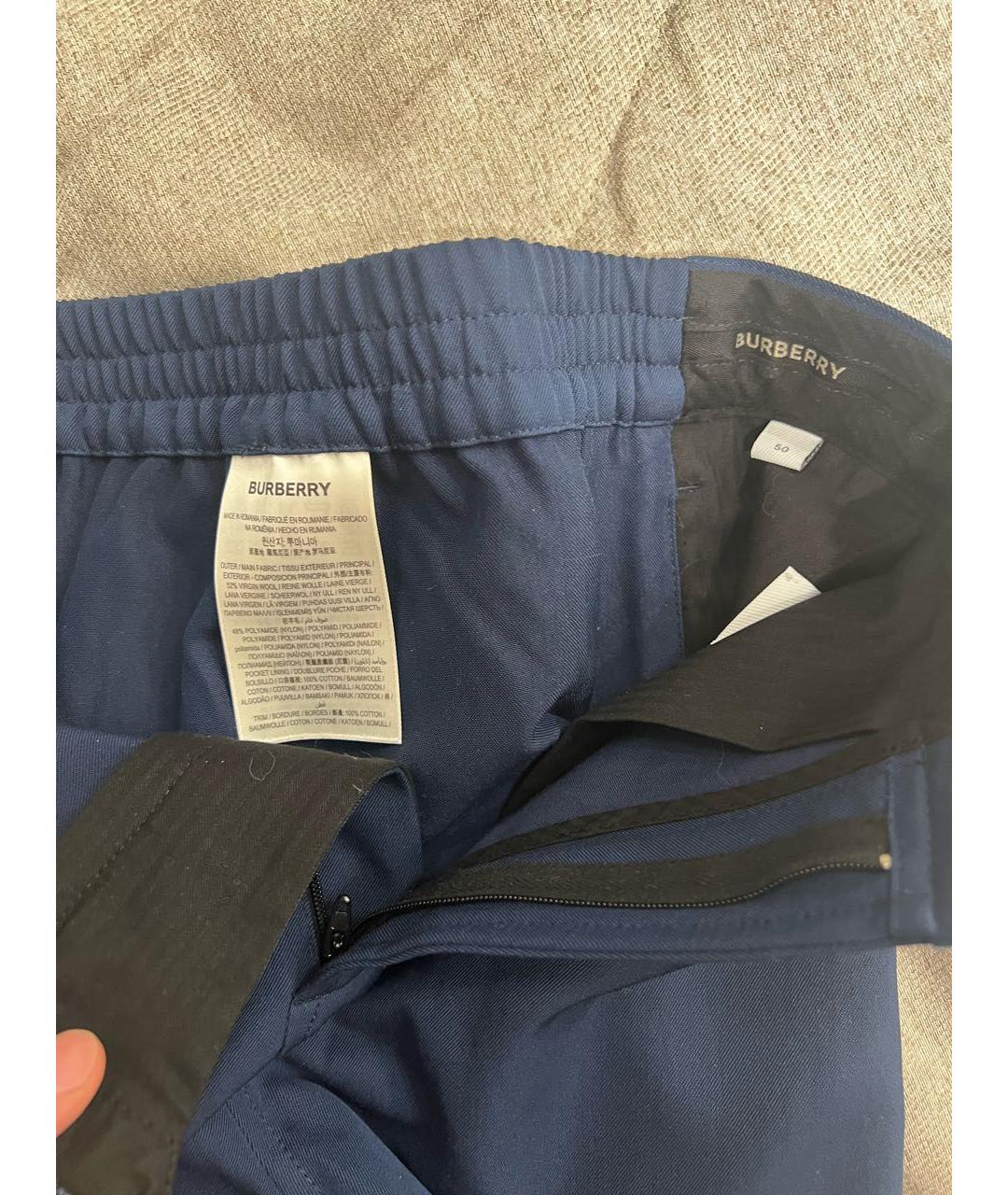 BURBERRY Синие полиамидовые повседневные брюки, фото 5