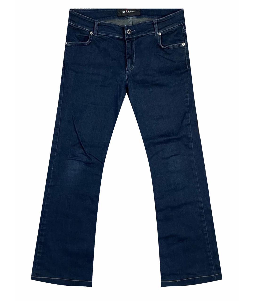 KITON Темно-синие хлопко-полиэстеровые джинсы клеш, фото 1