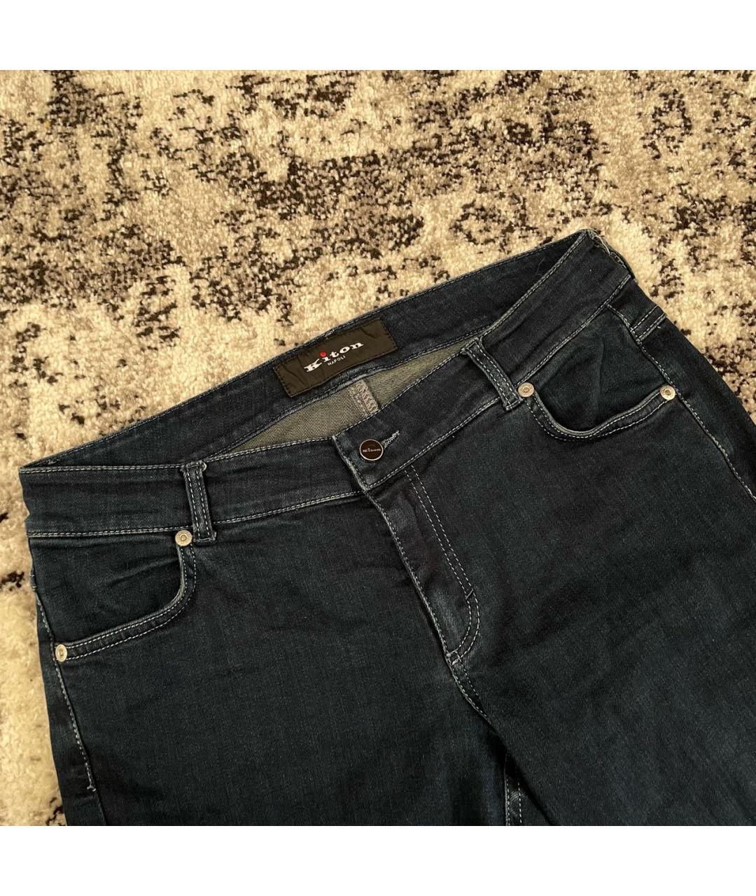 KITON Темно-синие хлопко-полиэстеровые джинсы клеш, фото 7