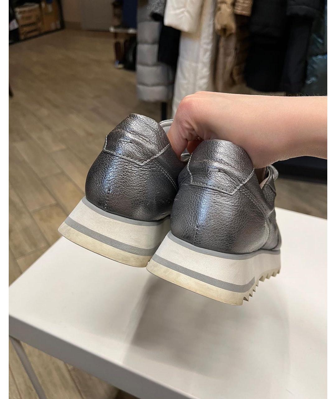 SANTONI Серебряные кожаные кроссовки, фото 6