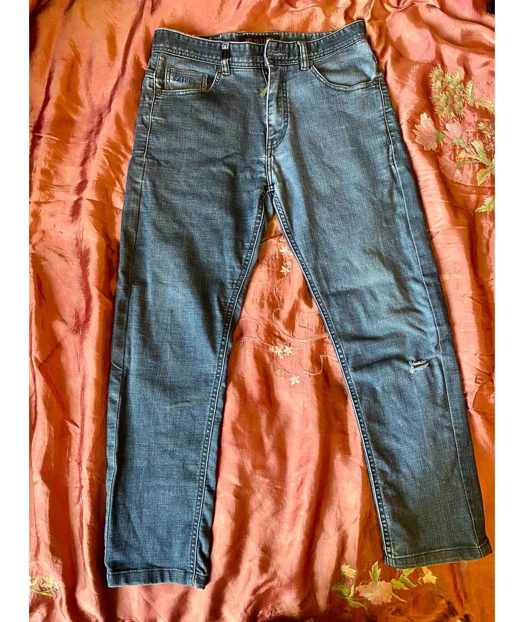 ZILLI Темно-синие хлопковые прямые джинсы, фото 9