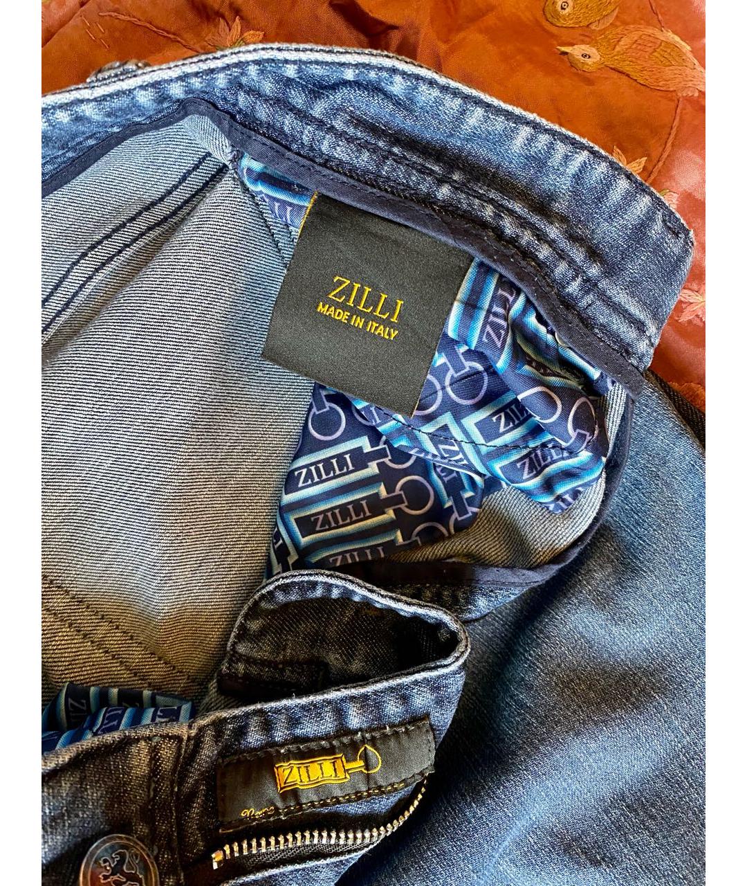 ZILLI Темно-синие хлопковые прямые джинсы, фото 6