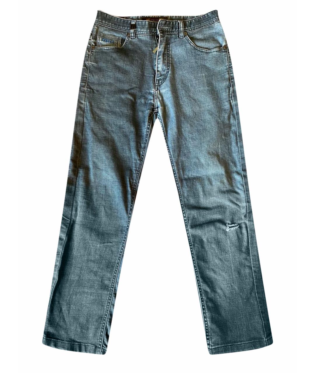 ZILLI Темно-синие хлопковые прямые джинсы, фото 1