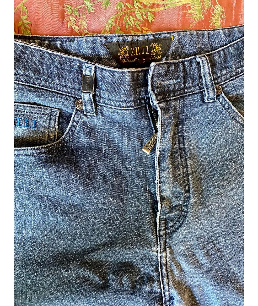 ZILLI Темно-синие хлопковые прямые джинсы, фото 3
