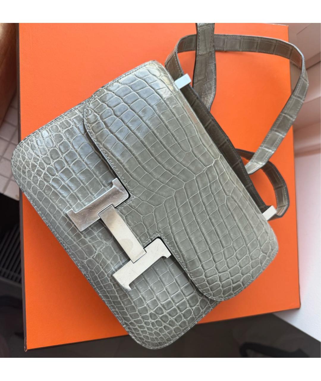 HERMES PRE-OWNED Серая сумка через плечо из экзотической кожи, фото 5