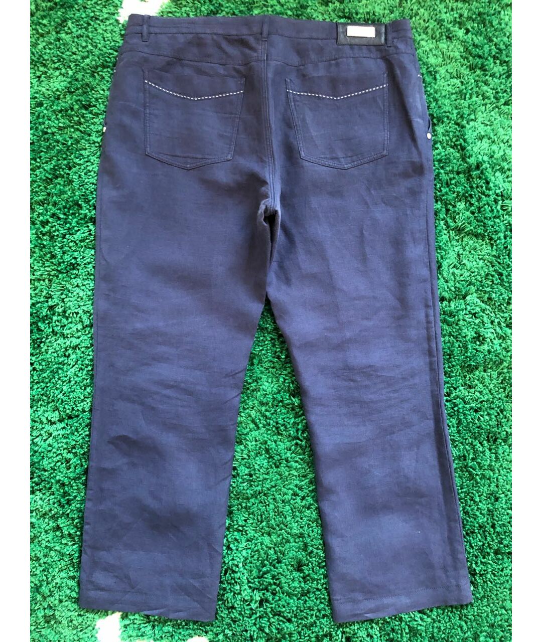ZILLI Темно-синие льняные классические брюки, фото 2