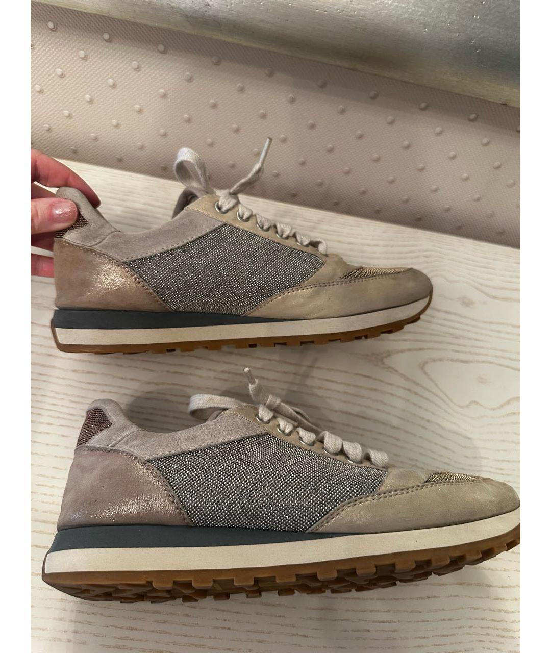 BRUNELLO CUCINELLI Бежевые замшевые кроссовки, фото 6
