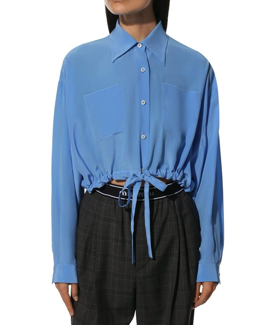MIU MIU Голубая шелковая блузы, фото 3