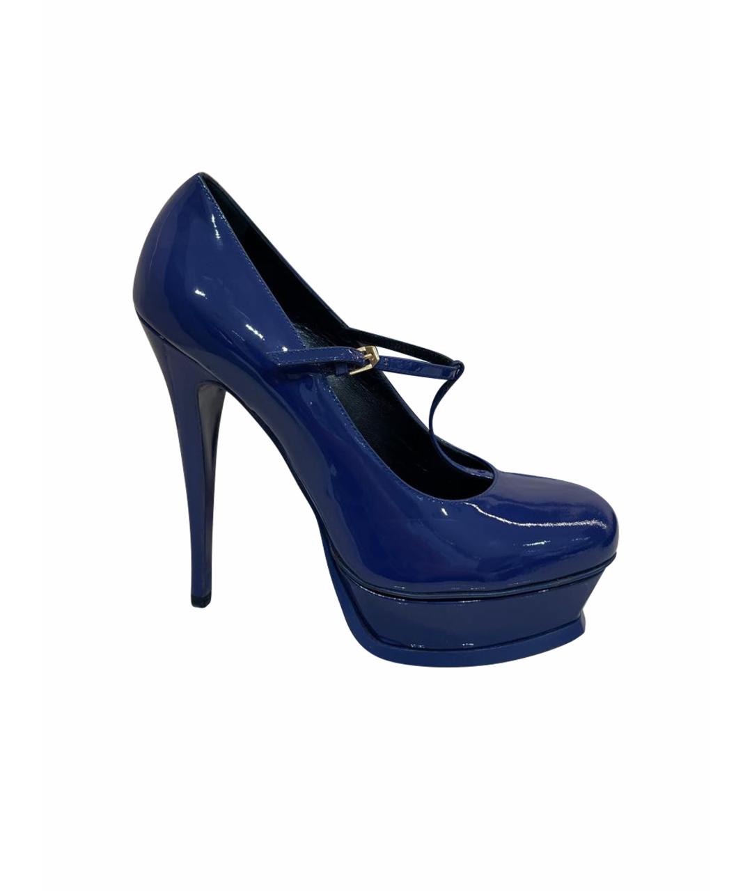 SAINT LAURENT Темно-синие туфли из лакированной кожи, фото 1