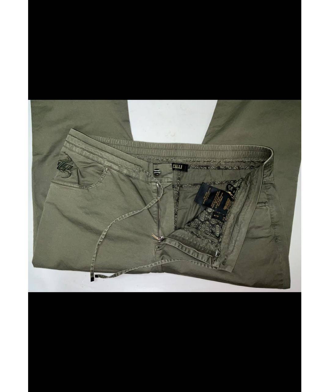 ZILLI Хаки хлопко-эластановые прямые джинсы, фото 5