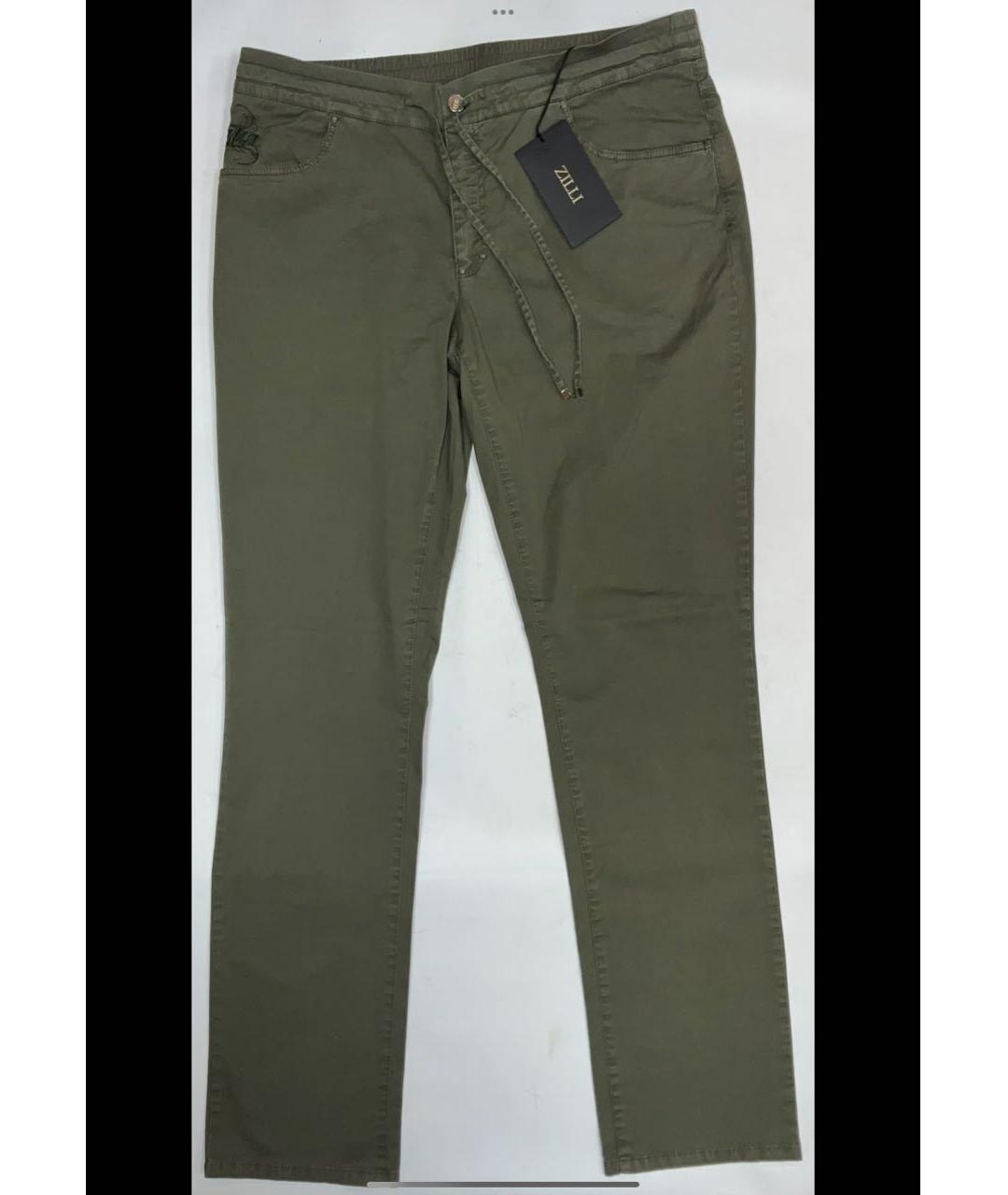 ZILLI Хаки хлопко-эластановые прямые джинсы, фото 9