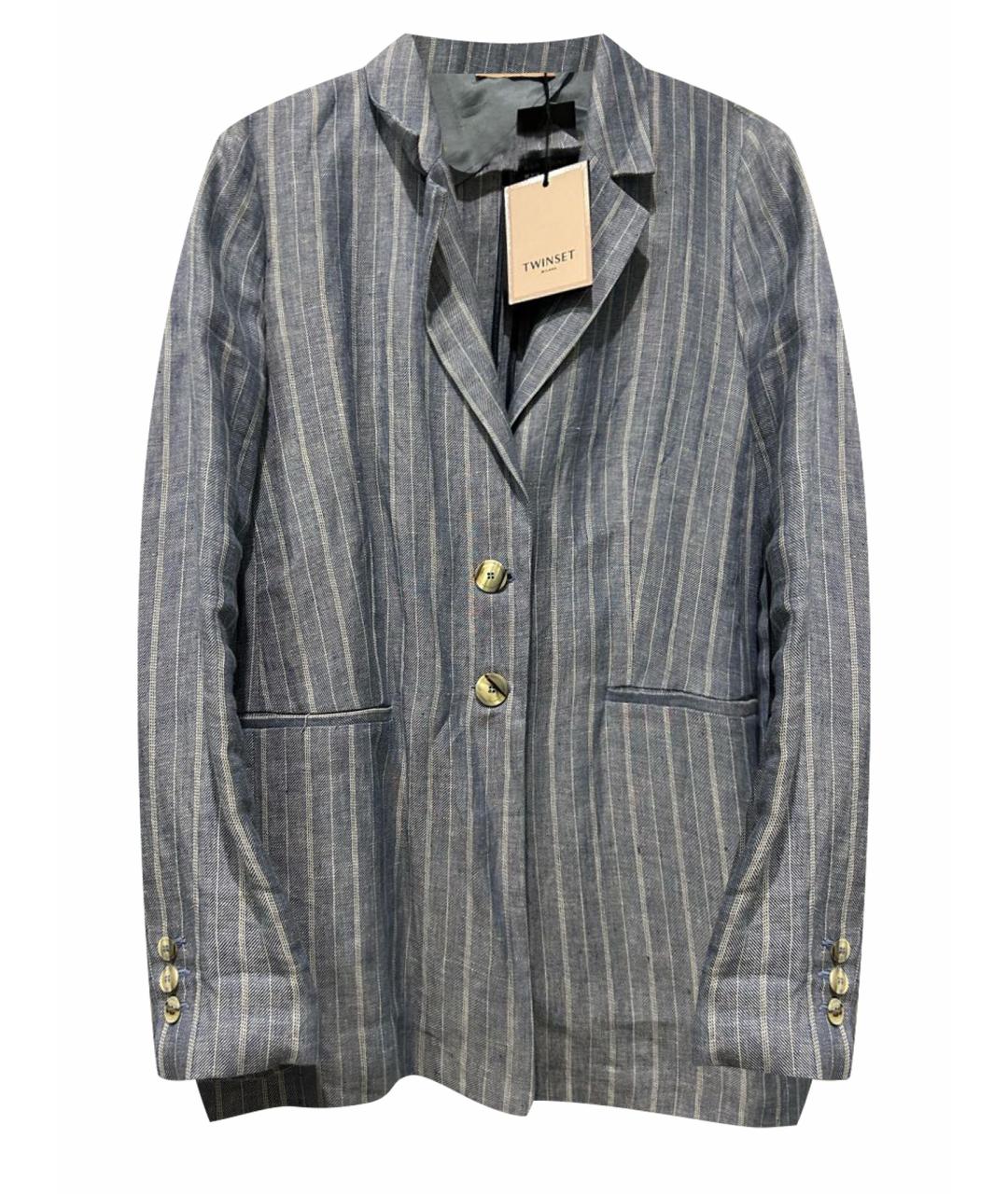 TWIN-SET Голубой льняной жакет/пиджак, фото 1