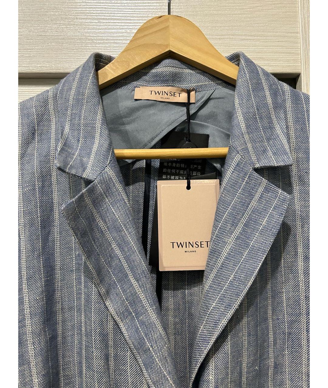 TWIN-SET Голубой льняной жакет/пиджак, фото 3