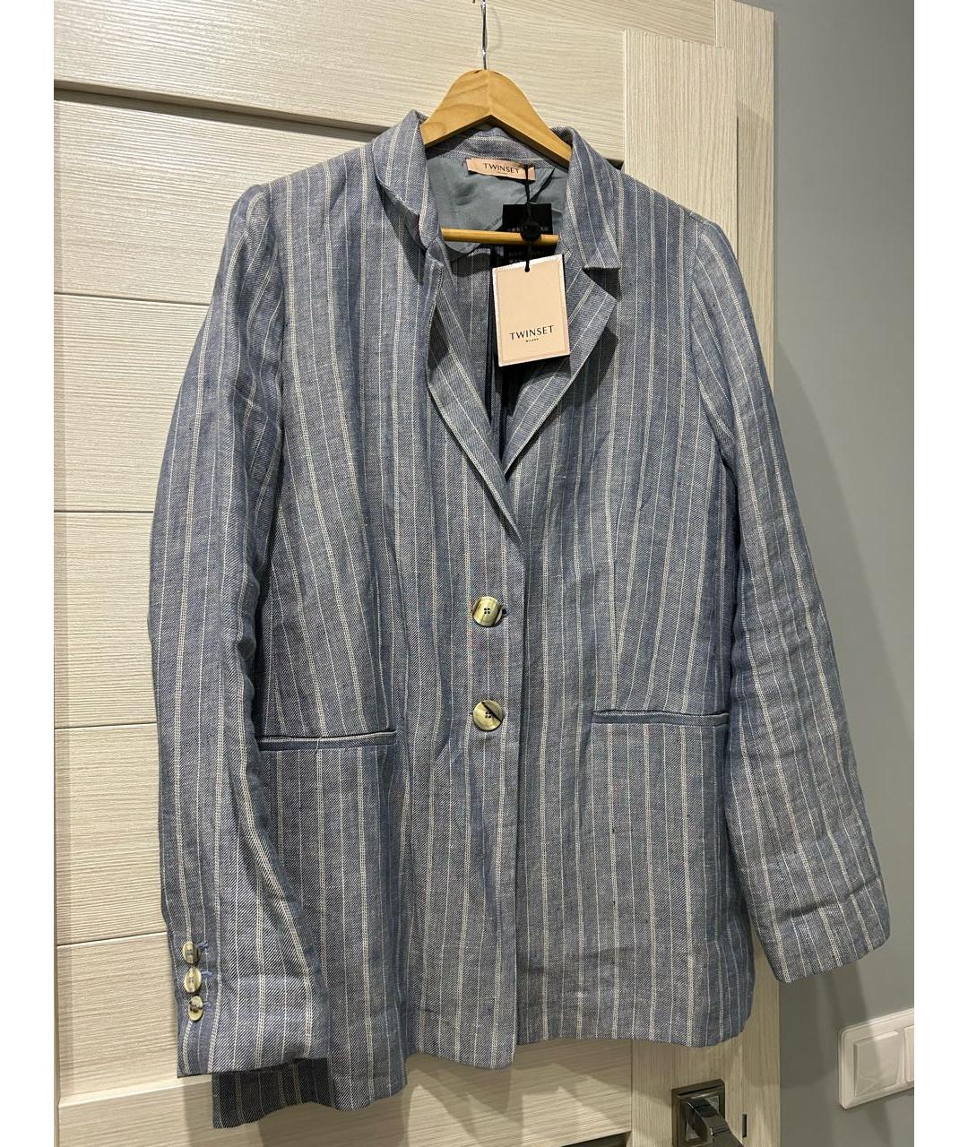 TWIN-SET Голубой льняной жакет/пиджак, фото 8