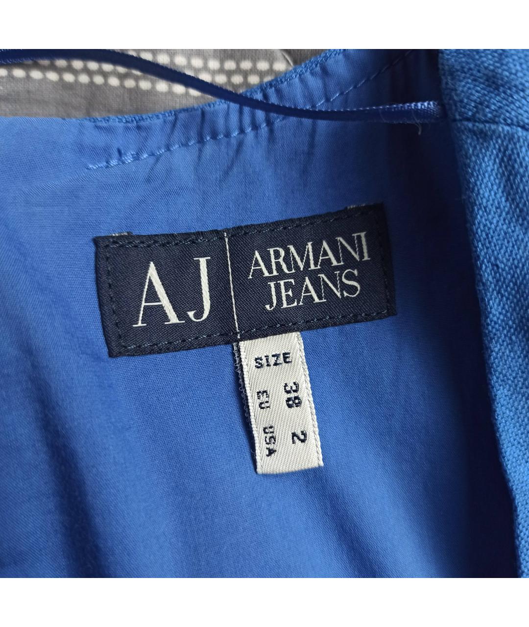 ARMANI JEANS Синее льняное повседневное платье, фото 2