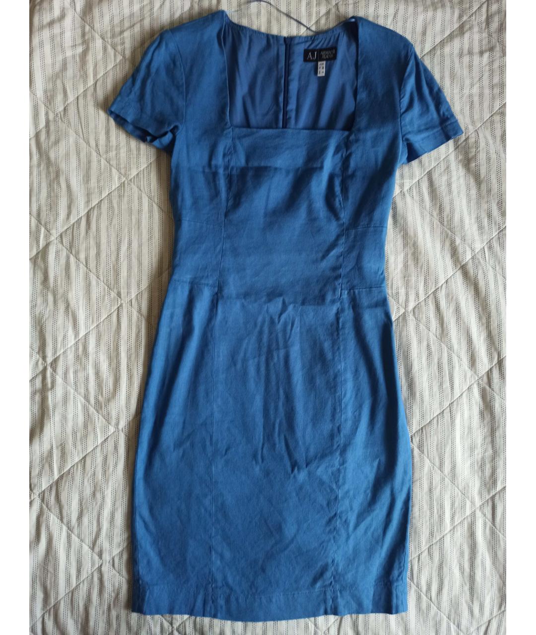 ARMANI JEANS Синее льняное повседневное платье, фото 8