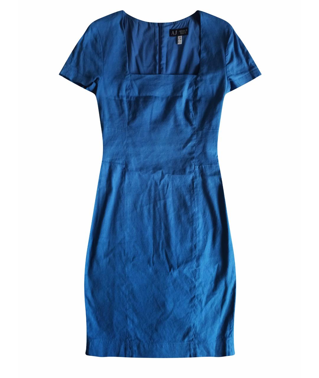 ARMANI JEANS Синее льняное повседневное платье, фото 1