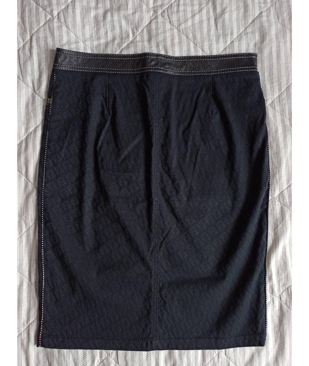 FENDI Черная хлопко-эластановая юбка мини, фото 4
