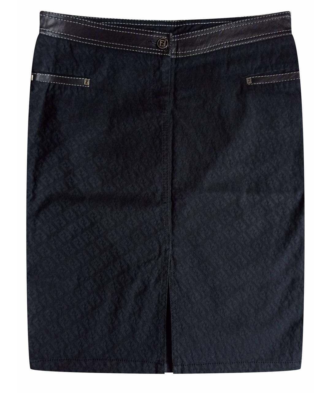 FENDI Черная хлопко-эластановая юбка мини, фото 1