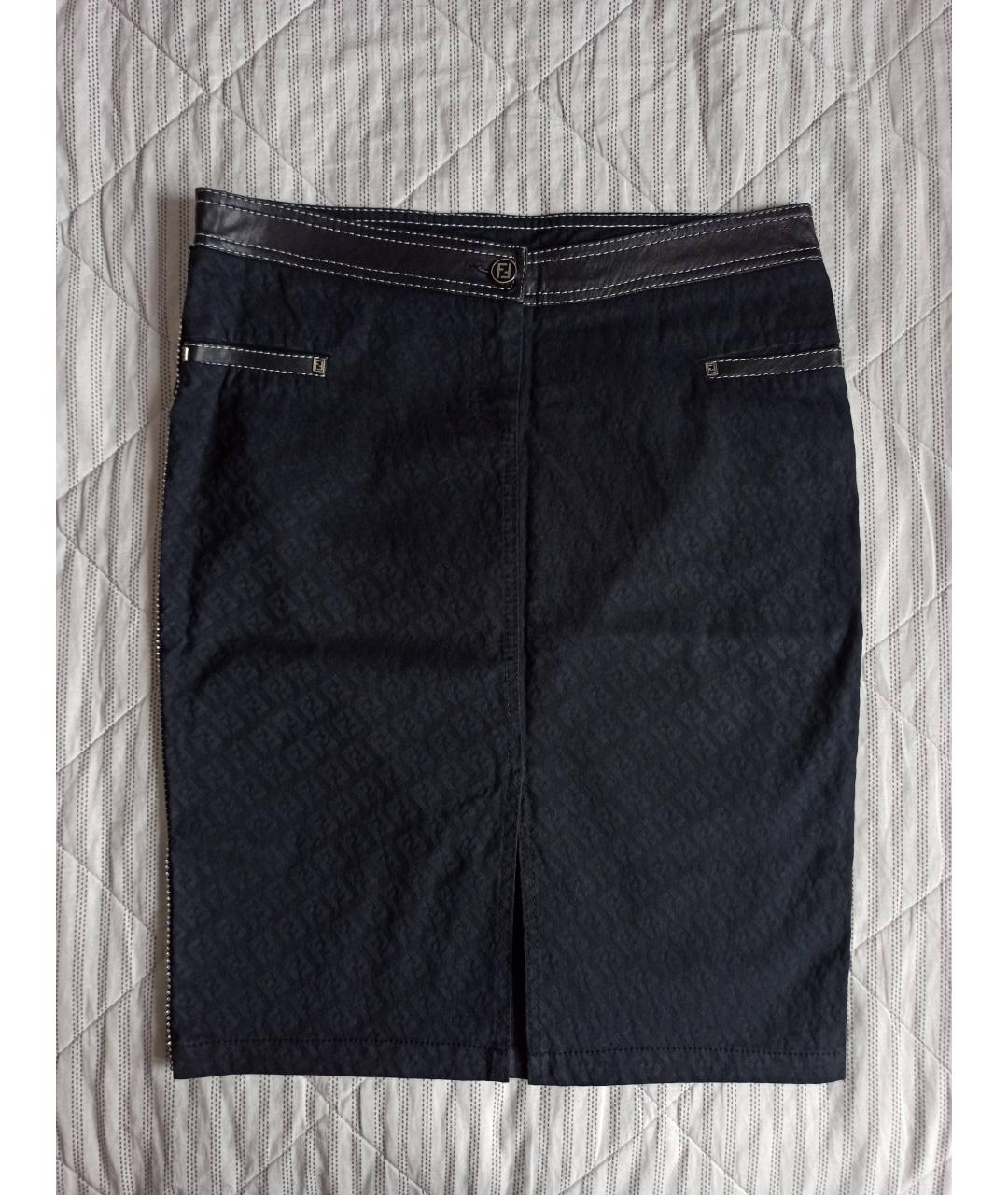FENDI Черная хлопко-эластановая юбка мини, фото 10