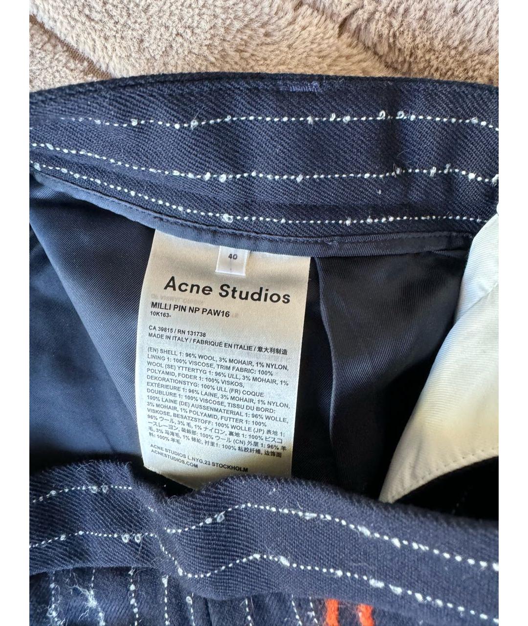 ACNE STUDIOS Темно-синие шерстяные брюки широкие, фото 3