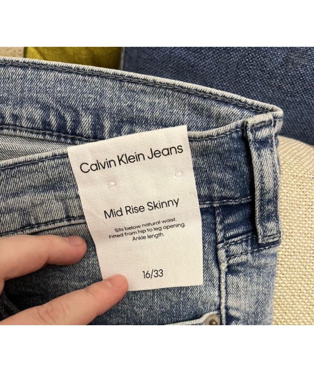 CALVIN KLEIN JEANS Голубые хлопко-эластановые джинсы слим, фото 5