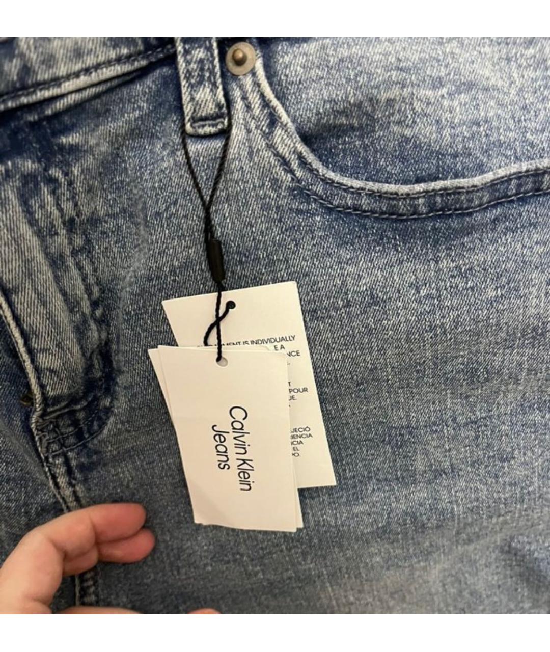 CALVIN KLEIN JEANS Голубые хлопко-эластановые джинсы слим, фото 4