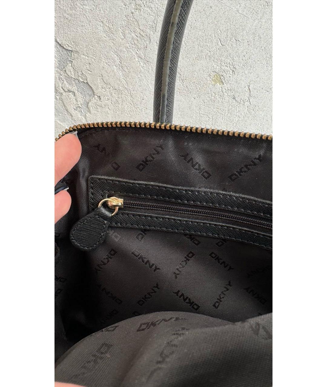 DKNY Черная кожаная сумка с короткими ручками, фото 6
