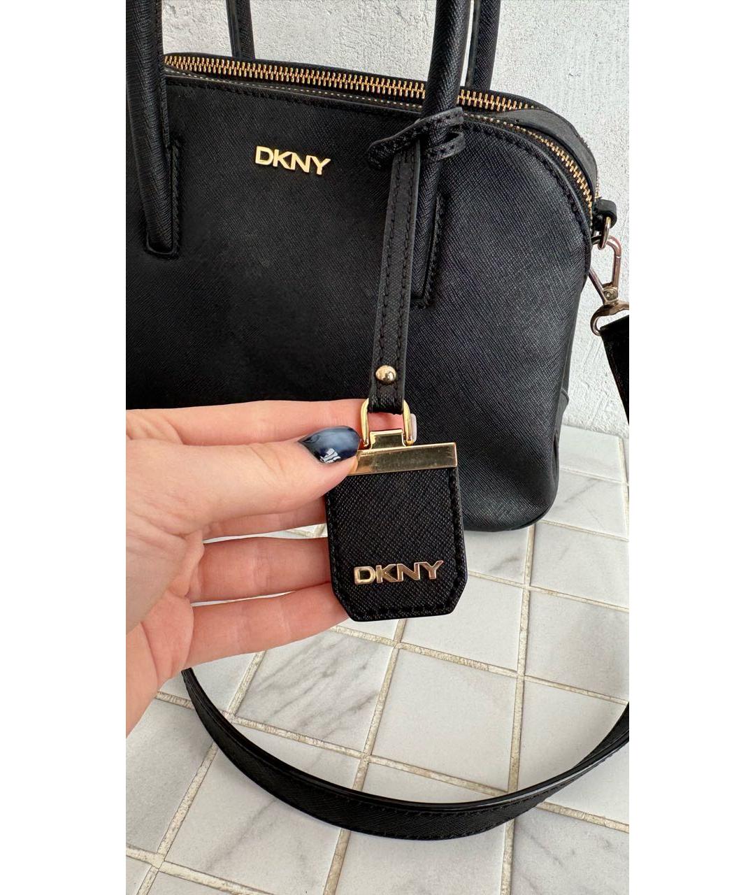 DKNY Черная кожаная сумка с короткими ручками, фото 3