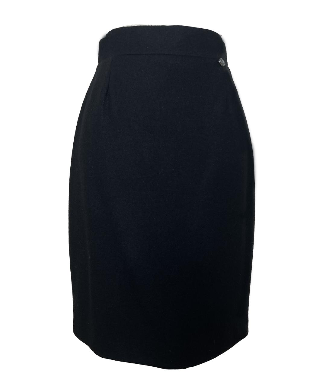 CHANEL PRE-OWNED Черная шерстяная юбка миди, фото 1