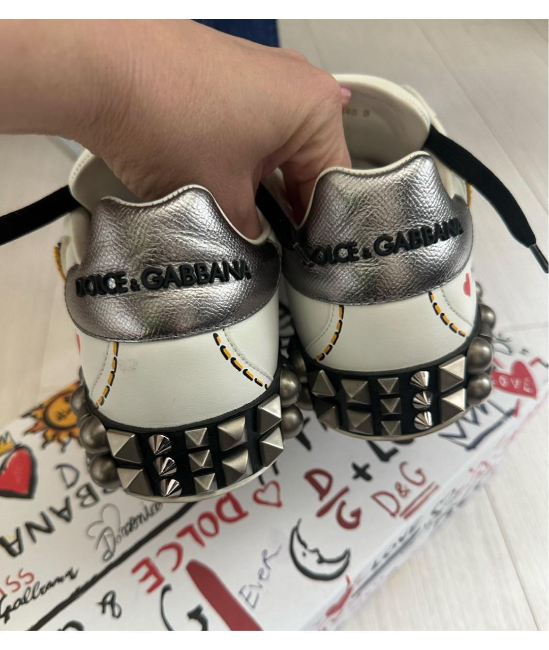 DOLCE&GABBANA Белые кожаные низкие кроссовки / кеды, фото 4