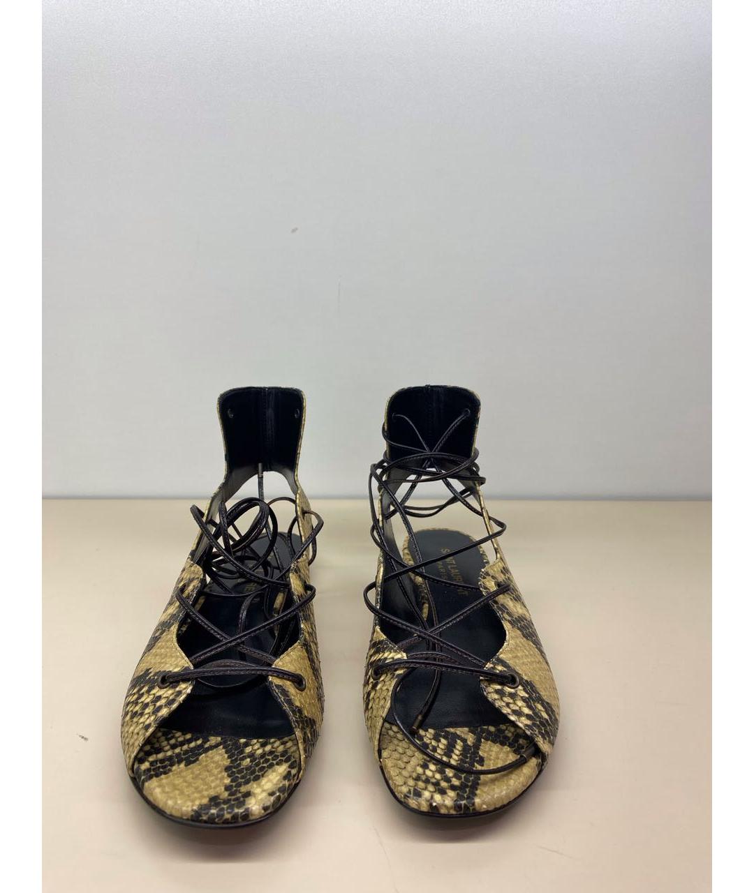SAINT LAURENT Бежевые кожаные сандалии, фото 5