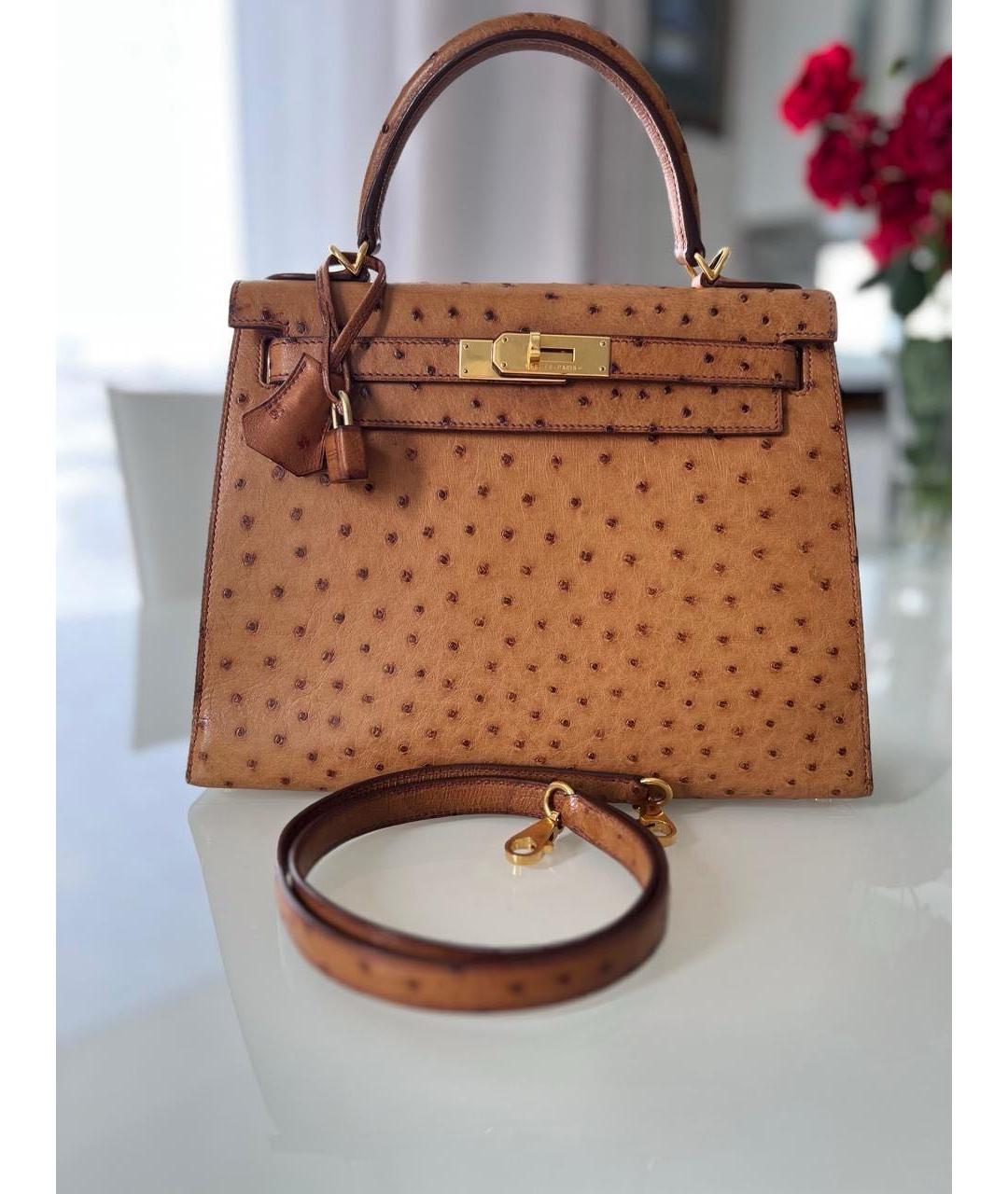HERMES Коричневая сумка с короткими ручками из экзотической кожи, фото 4