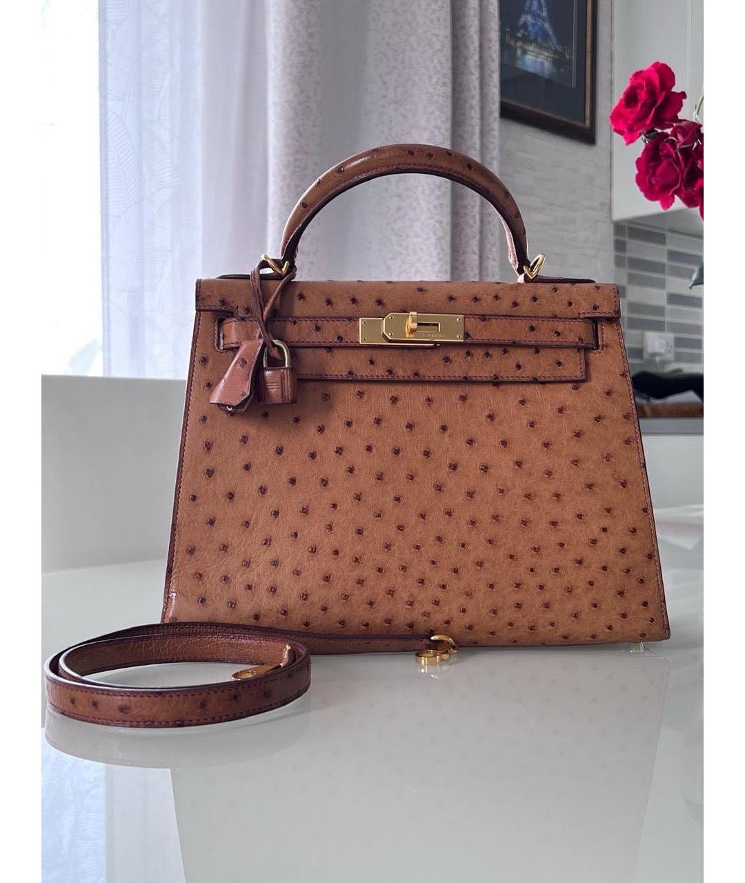 HERMES Коричневая сумка с короткими ручками из экзотической кожи, фото 2