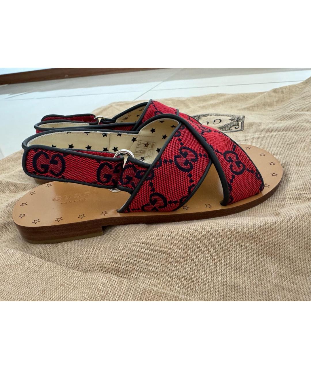GUCCI KIDS Красные текстильные сандалии и шлепанцы, фото 5