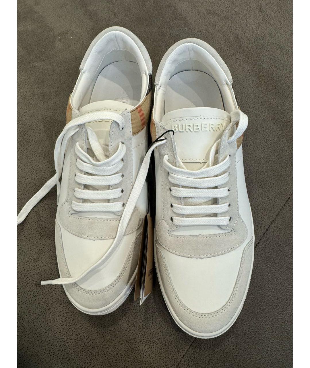 BURBERRY Белые кожаные низкие кроссовки / кеды, фото 5